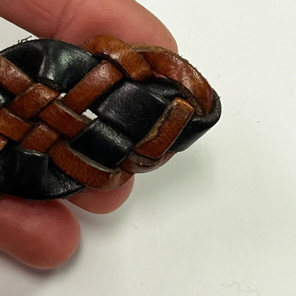 vintage G.H Bass & Co brown black L woven braided leather belt unisex Y2K #9